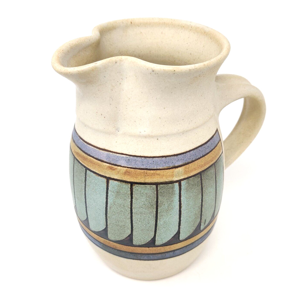 VTG 1999 Studio Pottery Southwest Feather Pitcher 90s Geometric MCM Style Retro